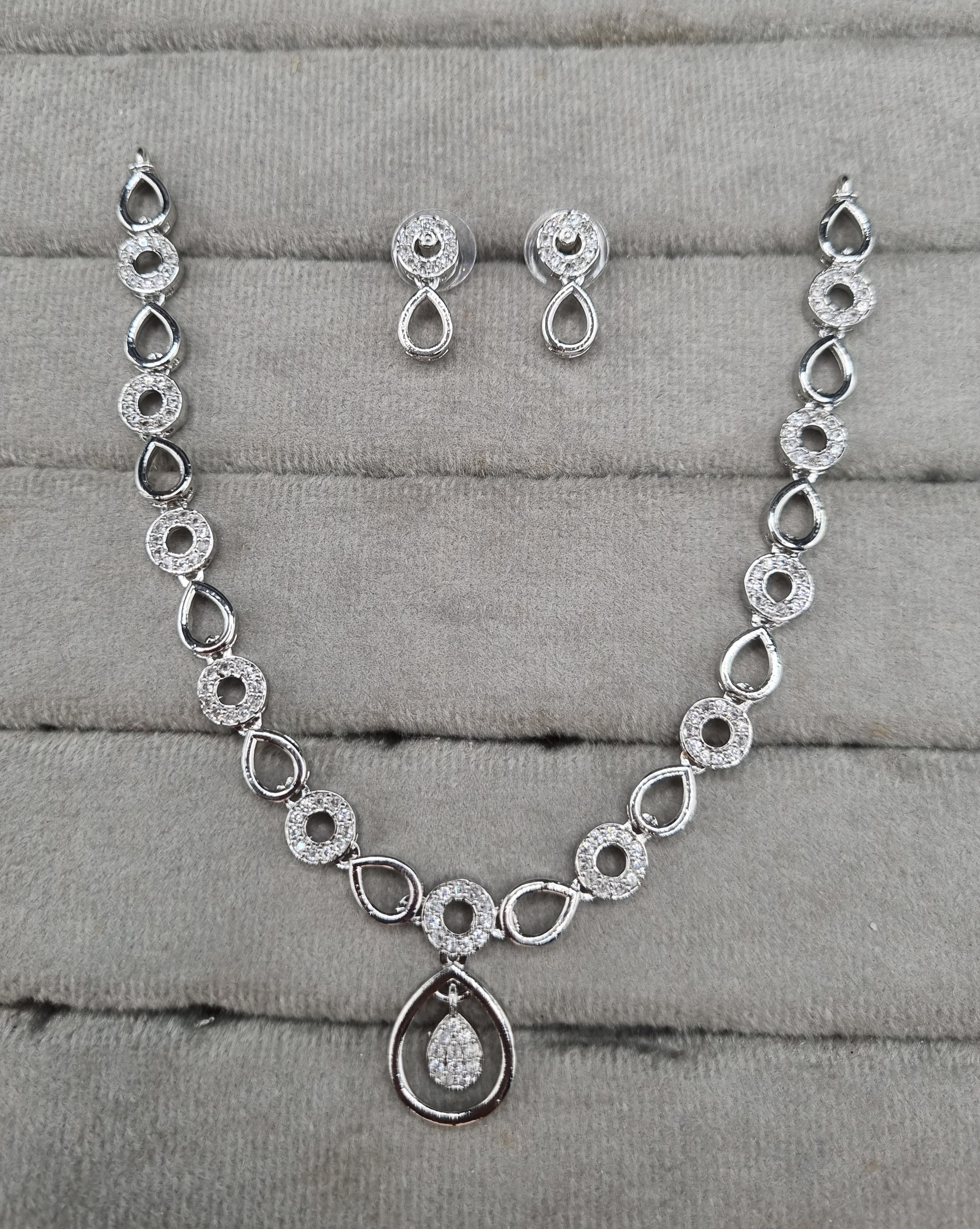 Minimalist Pavé Drop American Diamond Necklace Set